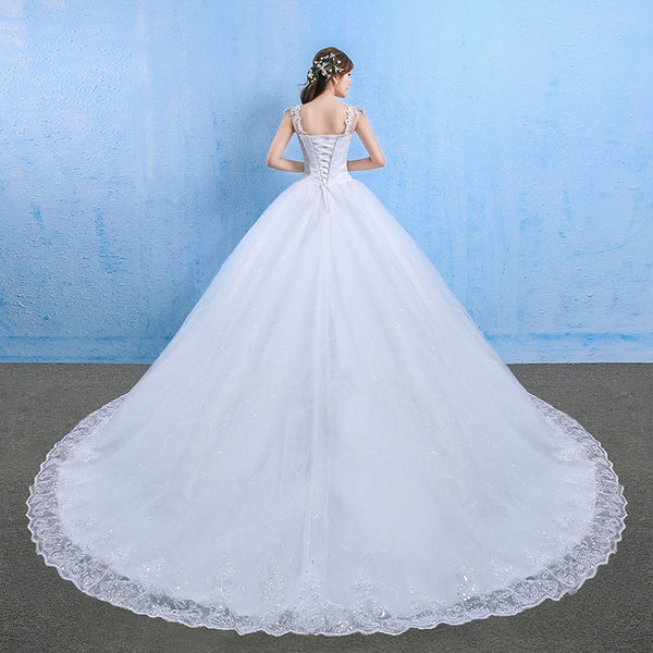 Luxury Plus Size Wedding Dress Elegant Lace Appliques V-neck Beading Wedding Gowns 2020 Crystal Lace Up White Vestido De Noiva